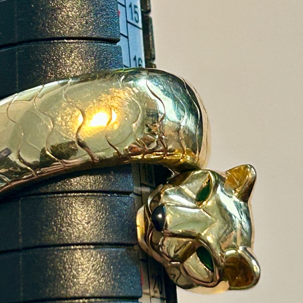 💫Cartier💫 Panther💫Tubugas Ring 18k Yellow Gold/Emerald Eyes/Black Onyx Nose - Picture 7 of 12